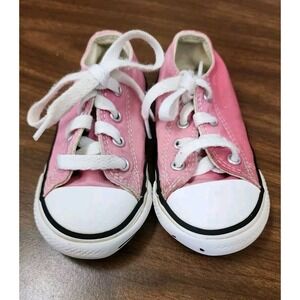 Converse All Star Sneakers Toddler Baby Girl Size 6 Pink Canvas Lace‎ Up Shoes